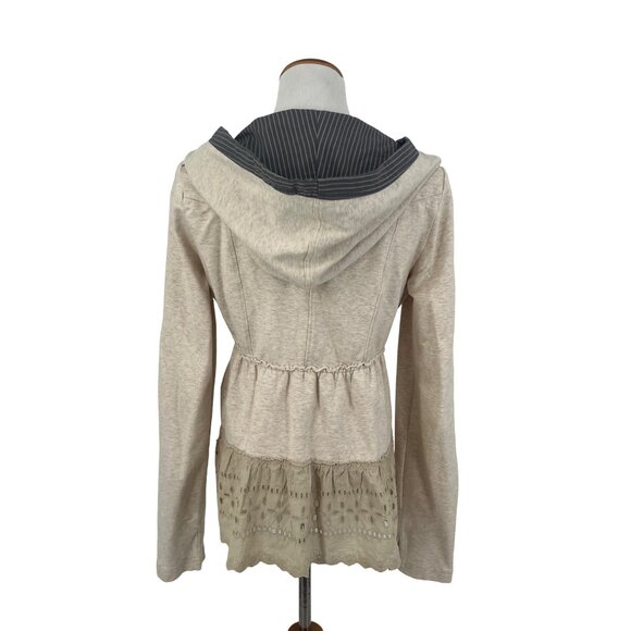 Vintage Free People Beige Hooded Eyelet Trim Empires Waist Babydoll Top - Picture 7 of 12